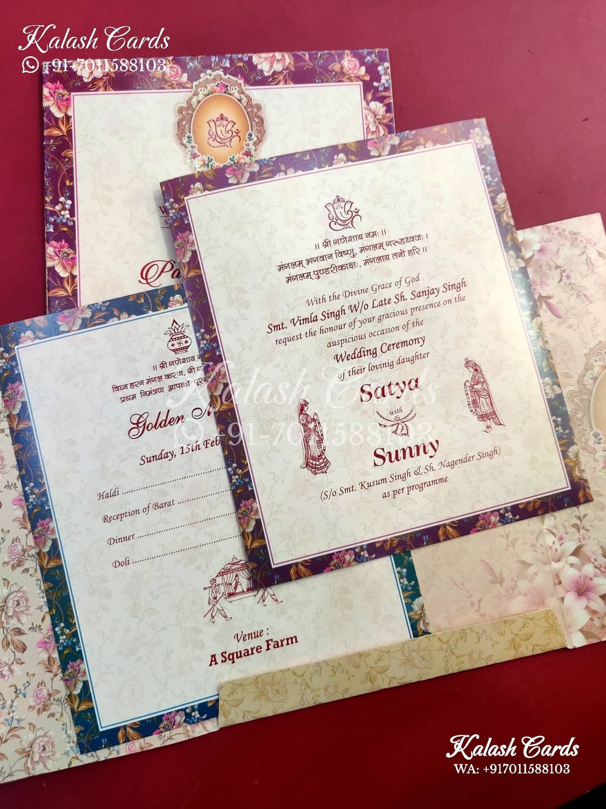 KLB645 Floral Design Semi Box Wedding Card (2 Page)-Kalash Cards