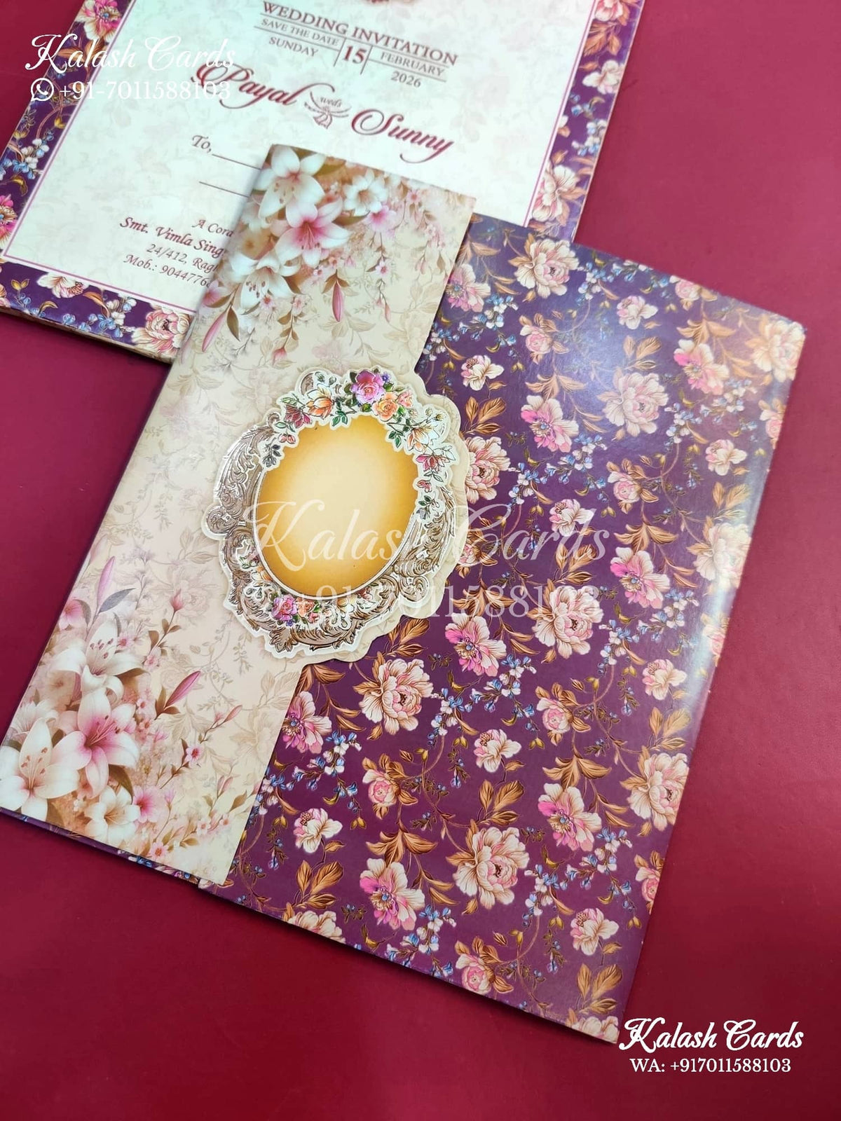 KLB645 Floral Design Semi Box Wedding Card (2 Page)-Kalash Cards