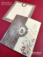 KLB647 Floral Design Door Style Semi Box Wedding Card (2 pages)-Kalash Cards