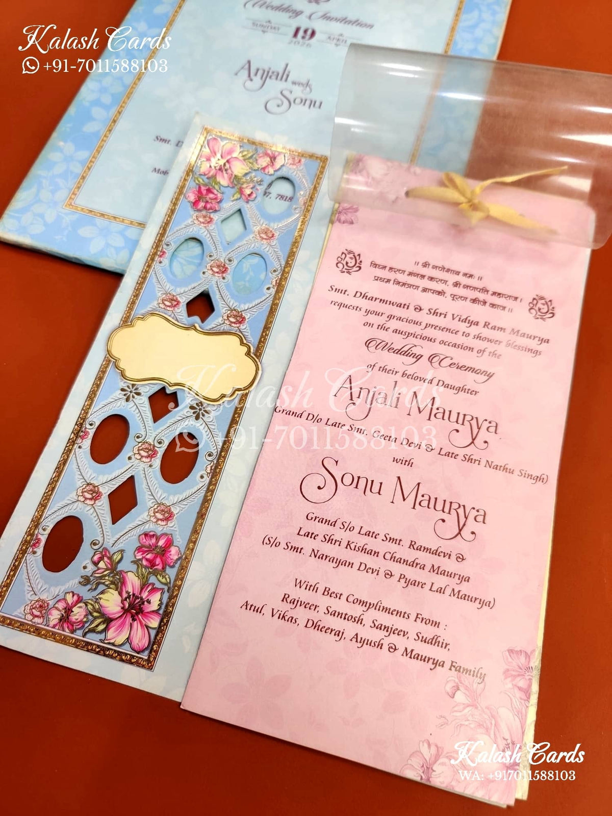 KLB648 Floral Design Semi Box Wedding Card (2 Pages)-Kalash Cards