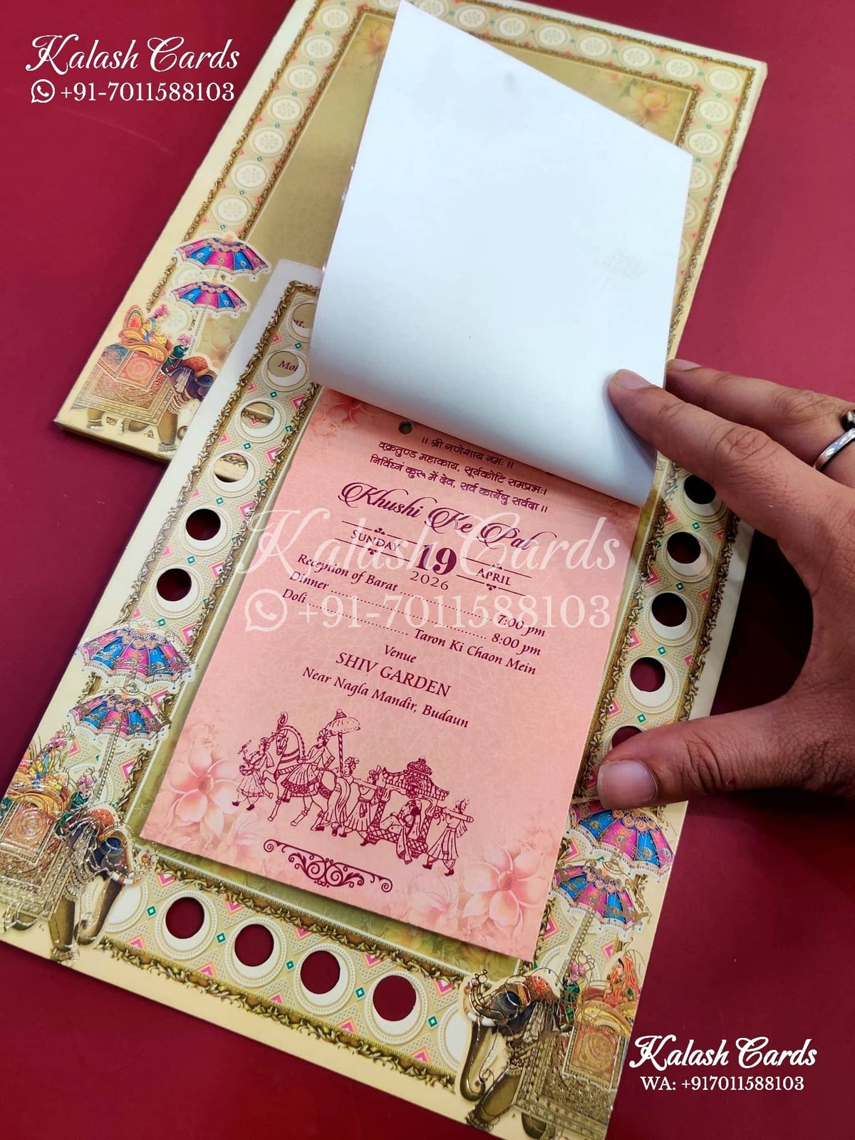 KLB649 Royal Barat Theme Semi Box Wedding Card (2 Pages & 1 Transparent Page)-Kalash Cards
