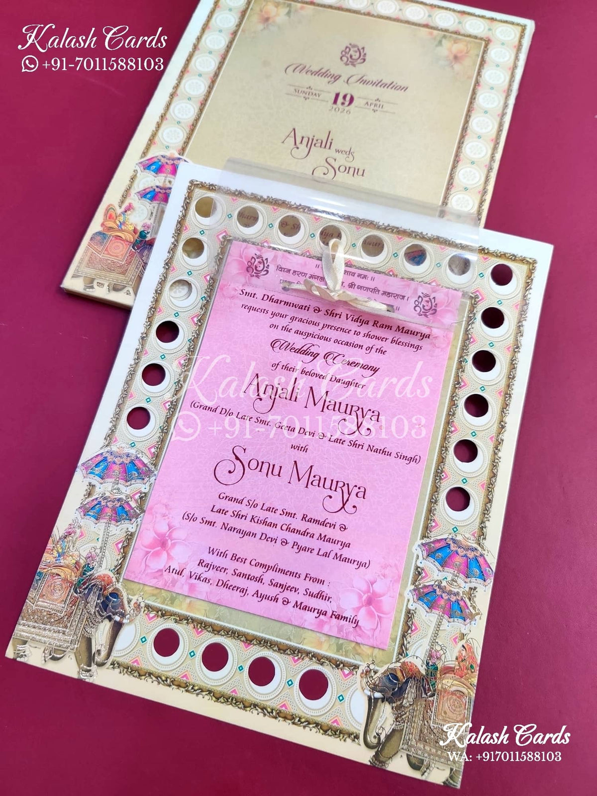 KLB649 Royal Barat Theme Semi Box Wedding Card (2 Pages & 1 Transparent Page)-Kalash Cards