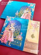 KLB652 Dulha Dulhan Theme Door Style Semi Box Wedding Card (2 Pages)-Kalash Cards
