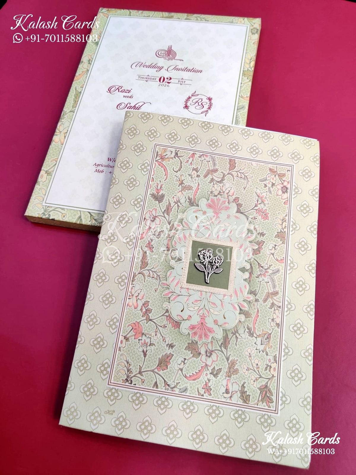 KLB653 Floral Design Box Wedding Card (2 Pages)-Kalash Cards