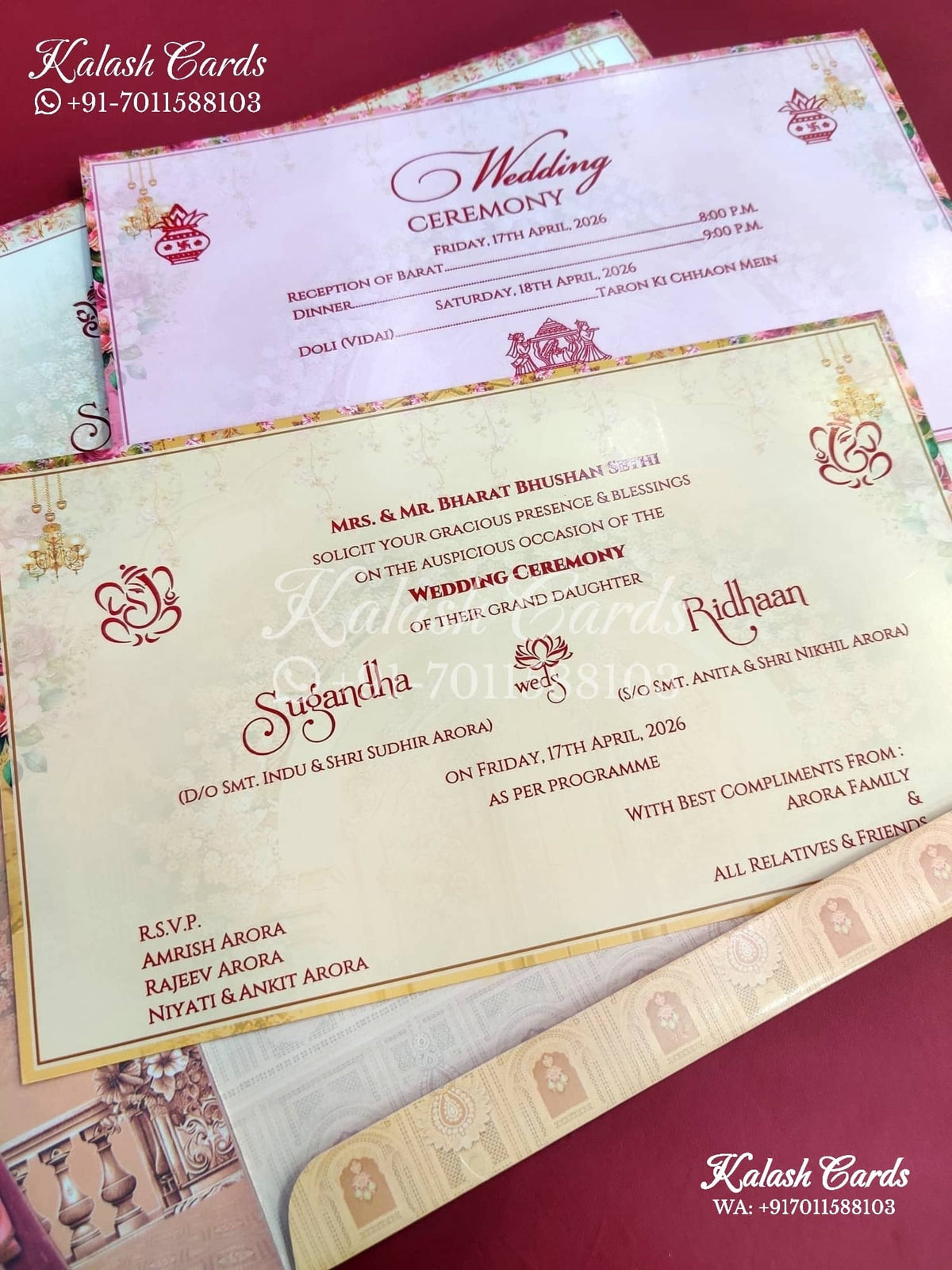 KLB654 Ganesh Theme Semi Box Wedding Card (2 Pages)-Kalash Cards