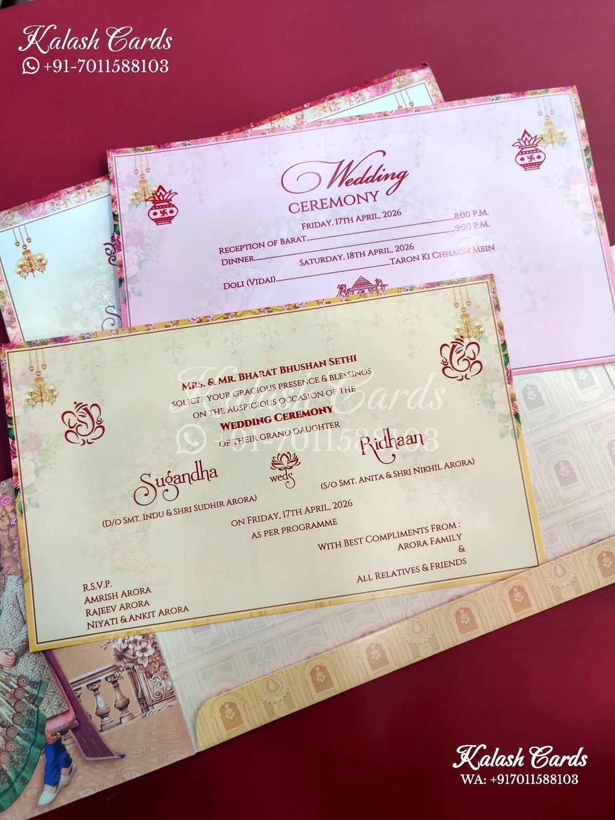 KLB654 Ganesh Theme Semi Box Wedding Card (2 Pages)-Kalash Cards