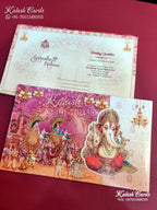 KLB654 Ganesh Theme Semi Box Wedding Card (2 Pages)-Kalash Cards