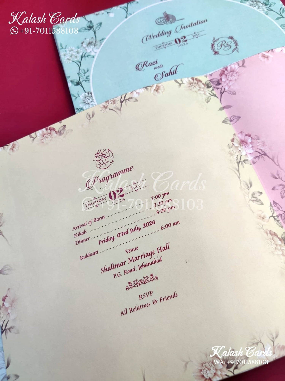 KLB655 Flower Design Semi Box Wedding Card (2 Pages)-Kalash Cards