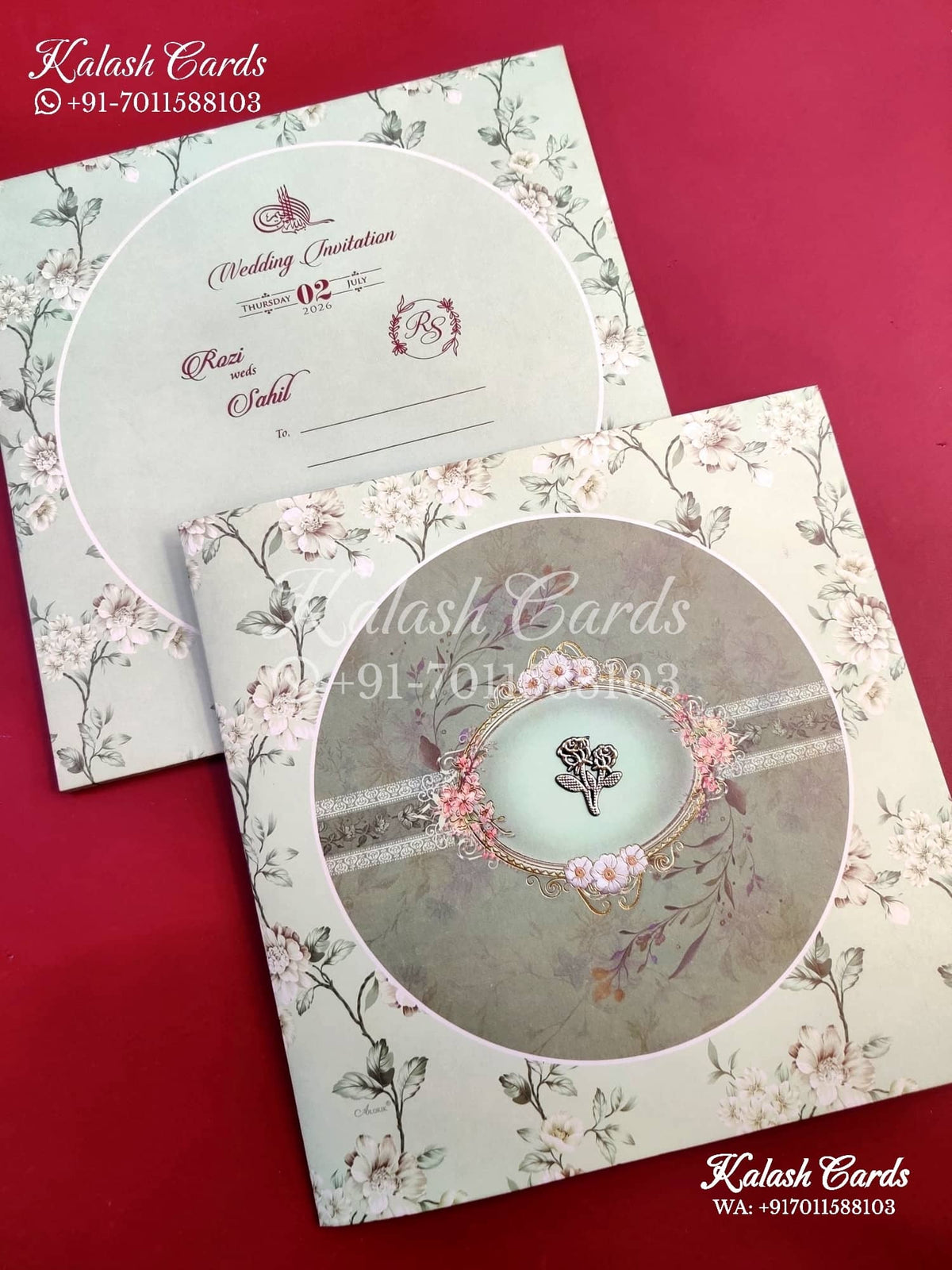 KLB655 Flower Design Semi Box Wedding Card (2 Pages)-Kalash Cards