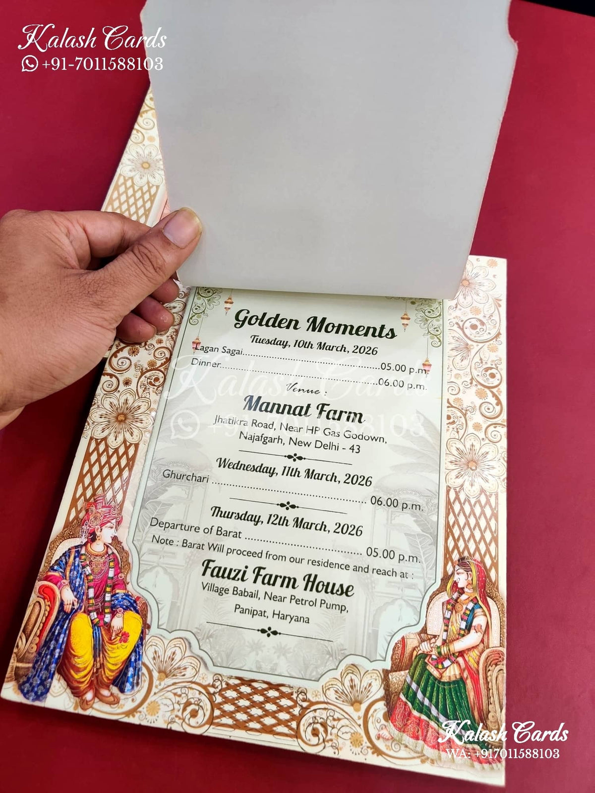 KLB657 Raja Rani Theme Semi Box Wedding Card (2 Pages and 1 Transparent Page)-Kalash Cards