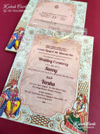 KLB657 Raja Rani Theme Semi Box Wedding Card (2 Pages and 1 Transparent Page)-Kalash Cards
