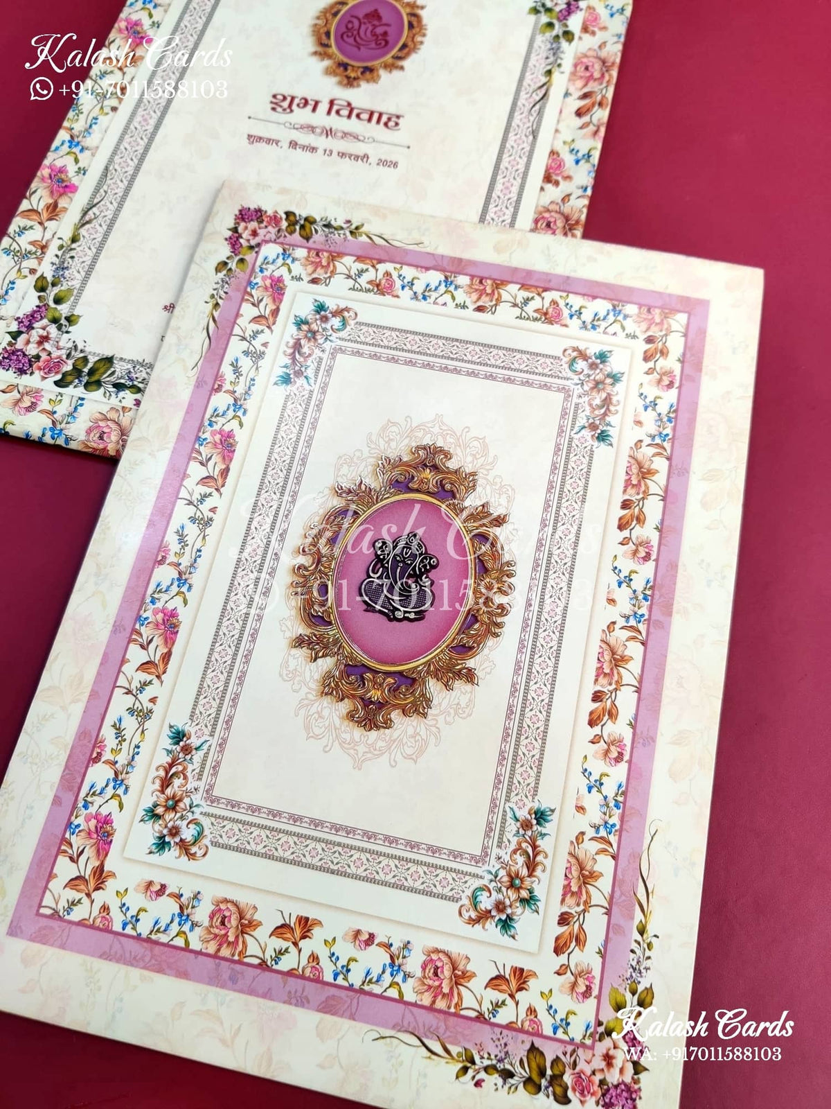 KLB658 Floral Theme Semi Box Wedding Card (2 Pages)-Kalash Cards