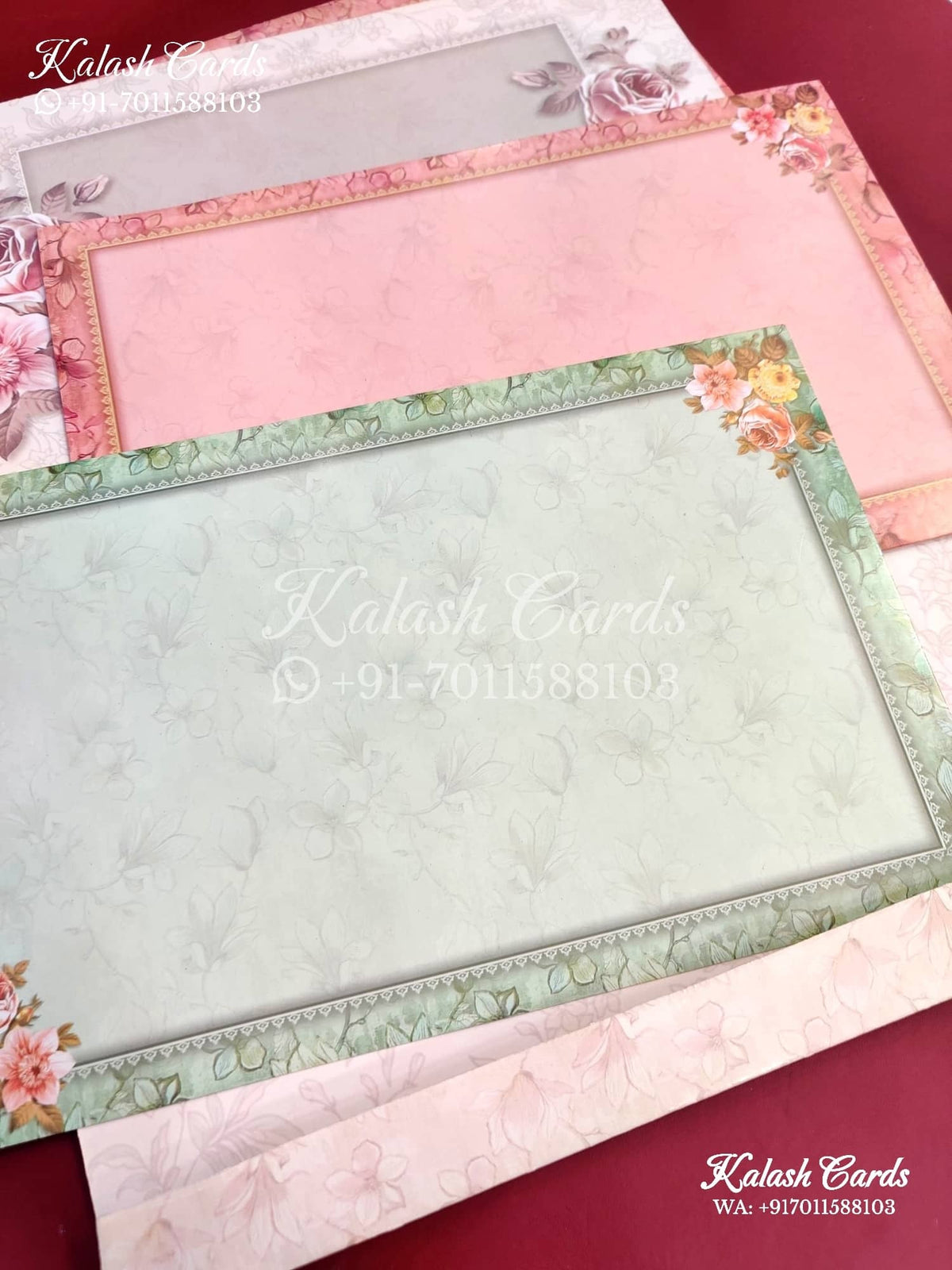 KLB660 Floral Design Semi Box Wedding Card (2 Pages)-Kalash Cards
