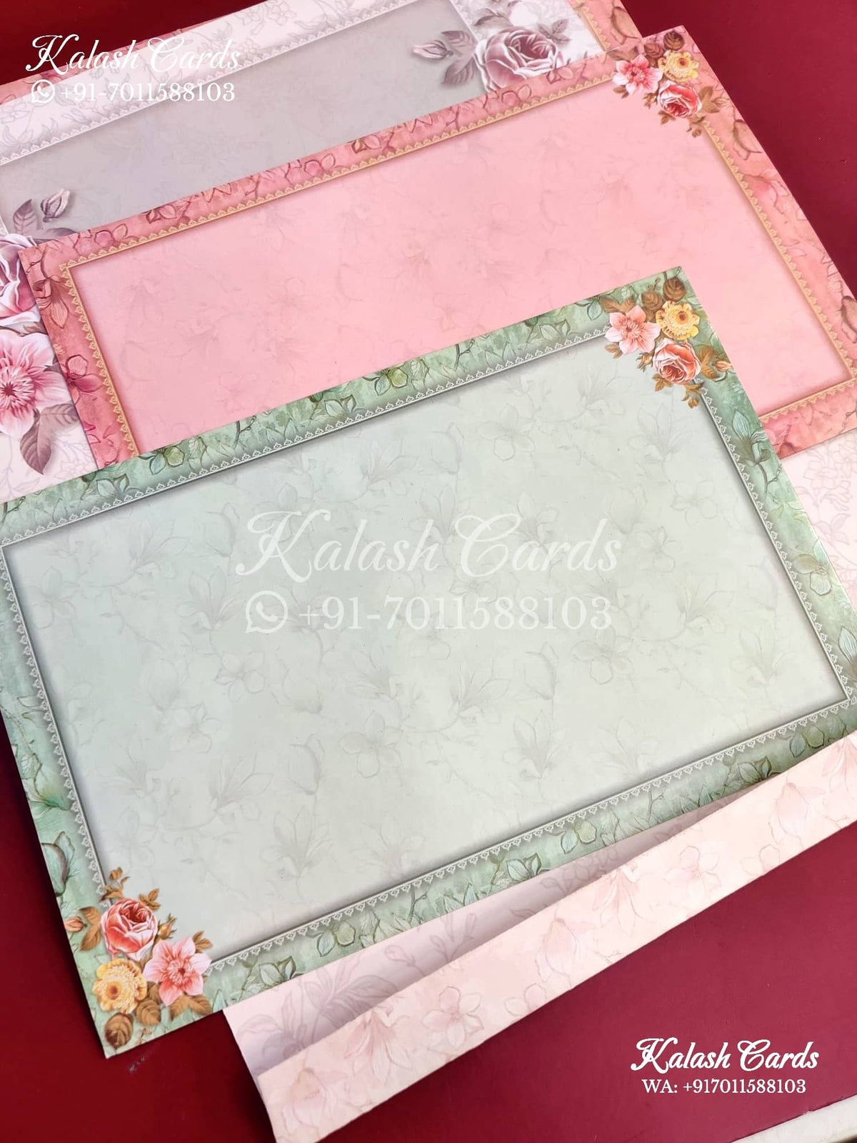 KLB660 Floral Design Semi Box Wedding Card (2 Pages)-Kalash Cards