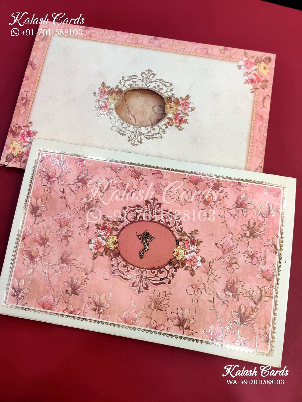 KLB660 Floral Design Semi Box Wedding Card (2 Pages)-Kalash Cards