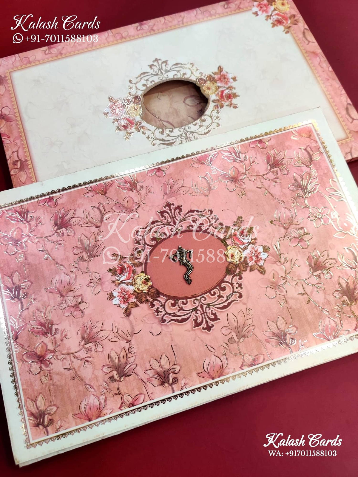 KLB660 Floral Design Semi Box Wedding Card (2 Pages)-Kalash Cards