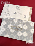 KLB661 White Grey Floral Theme Semi Box Wedding Card (2 Pages)-Kalash Cards
