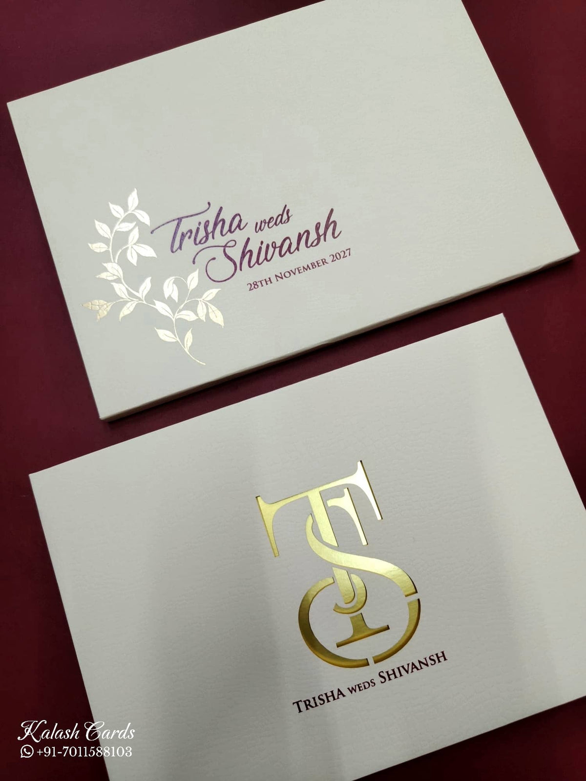 KLB722 White Color Laser Cut Leatherette Hardboard Padding Thick Wedding Card (2 Page)