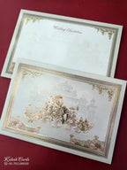 KLB840 Royal Fort Barat Design Green Color Embossed Hardboard Padding Thick Wedding Card (2 Page)
