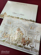 KLB841 Elephant Barat Design Creme Color Embossed Hardboard Padding Thick Wedding Card (2 Page)