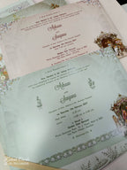KLB842 Dulha Dulhan Mandap Design Green Color Embossed Hardboard Padding Thick Wedding Card (2 Page)