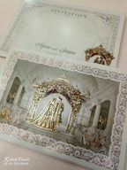 KLB842 Dulha Dulhan Mandap Design Green Color Embossed Hardboard Padding Thick Wedding Card (2 Page)