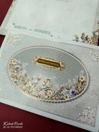 KLB843 Floral Design Green Color Embossed Hardboard Padding Thick Wedding Card (2 Page & Couple Name Acrylic)