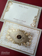 KLB844 Floral Design White Color Embossed Hardboard Padding Thick Wedding Card (2 Page & Couple Name Acrylic)
