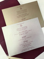 KLB850 Elephant Design Maroon Color Leatherette Hardboard Padding Thick Wedding Card (2 Page & Couple Name Acrylic)