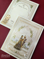 KLB851 Dulha Dulhan Royal Fort Design Creme Color Embossed Hardboard Padding Thick Wedding Card (2 Page)