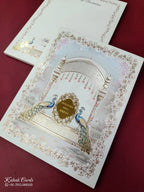 KLB852 Peacock Design Creme Color Embossed Hardboard Padding Thick Wedding Card (2 Page & Couple Name Acrylic)