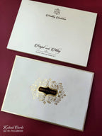 KLB853 White Golden Color Velvet Hardboard Padding Thick Wedding Card (2 Page & Couple Name Acrylic)
