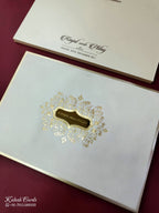 KLB853 White Golden Color Velvet Hardboard Padding Thick Wedding Card (2 Page & Couple Name Acrylic)
