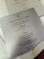 KLB859 Rose Floral Design White Golden Color Double Door Style Hardboard Padding Thick Wedding Card (2 Page & Couple Name Acrylic)