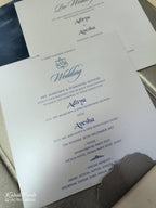 KLB861 Rose Floral Design Grey Golden Color Velvet Semi Box Hardboard Padding Thick Wedding Card (2 Page & Couple Name Acrylic)