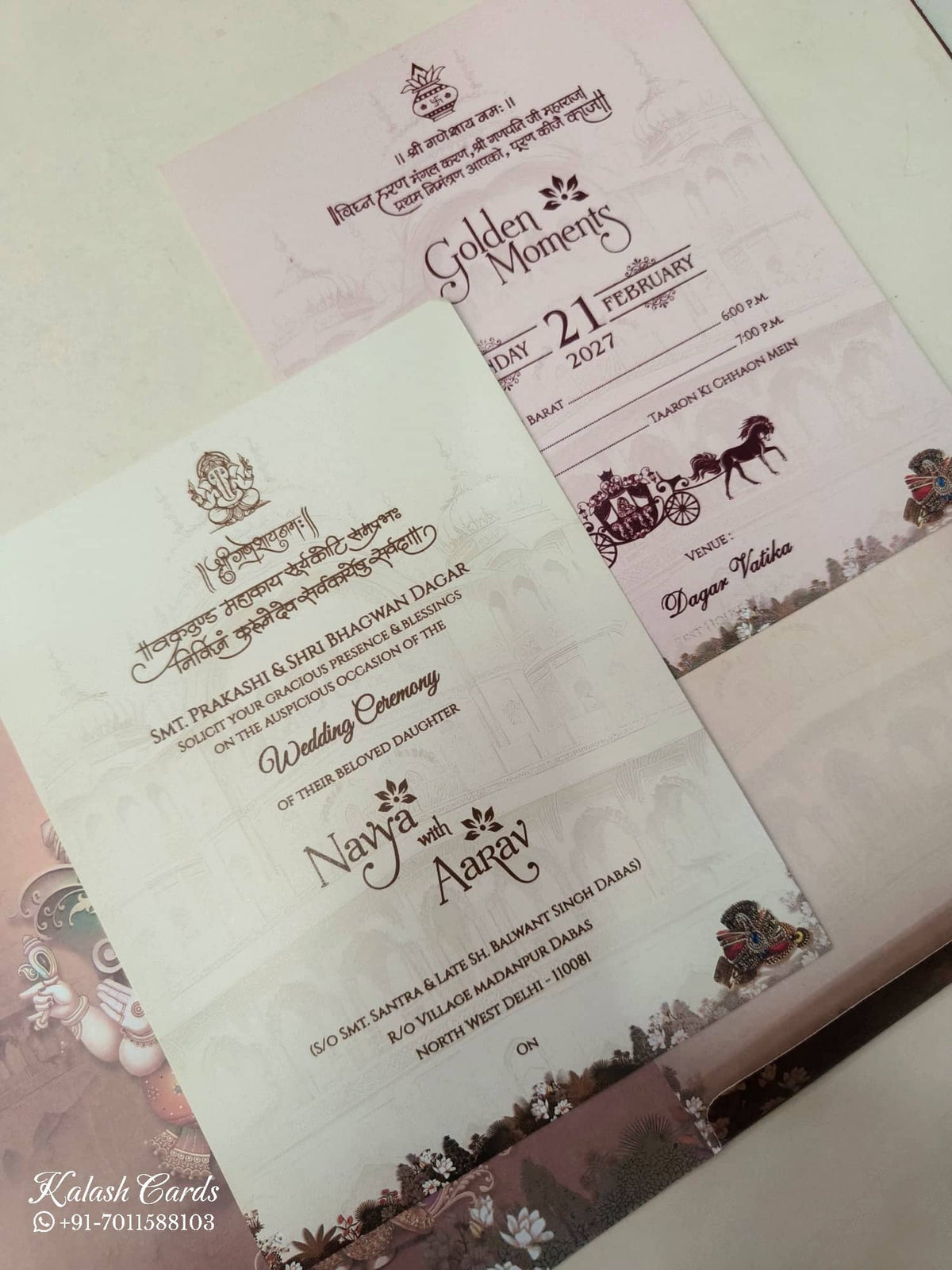 KLB873 Dulha Dulhan Design Brown Color Semi Box Wedding Card (2 Page)-Kalash Cards