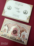 KLB883 Elephant Design Creme Color Laser Cut Hardboard Padding Thick Wedding Card (2 Page & Couple Name Wooden Plate)-Kalash Cards