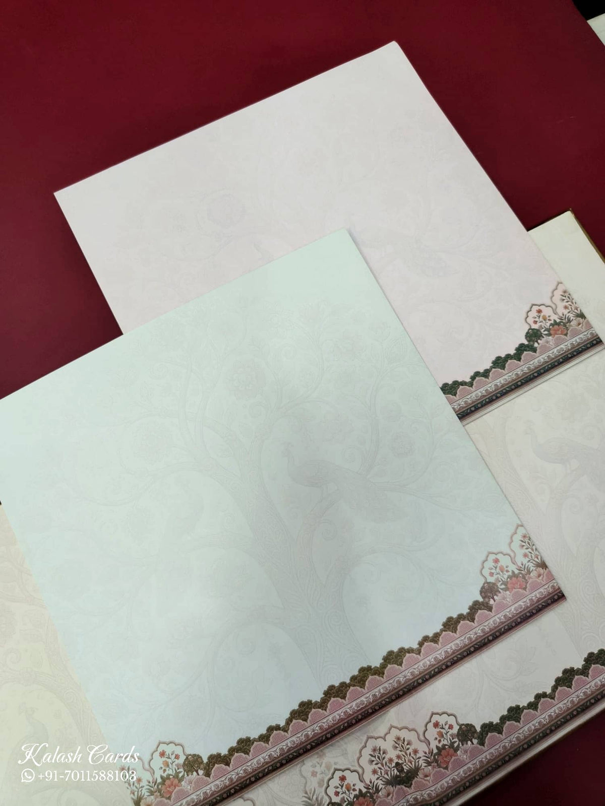 KLB885 Tree of Life Design Creme Color Premium 3D Gold Foil Hardboard Padding Thick Wedding Card (2 Page & Couple Name Wooden Plate)-Kalash Cards