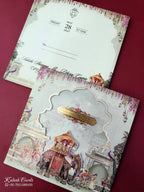 KLB920 Green Elephant Barat Padded Thick Wedding Card (2 Page & Couple Name Acrylic)-Kalash Cards