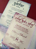 KLB923 Pink Purple Radha Krishna Padded Thick Wedding Card (2 Page & Couple Name Wooden Plate)-Kalash Cards