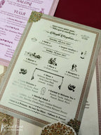 KLB926 Creme Green Elephant Laser Cut Padded Thick Wedding Card (2 Page & Couple Name Acrylic)-Kalash Cards
