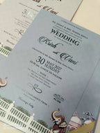KLB929 Green Elephant Laser Cut Padded Thick Wedding Card (2 Page & Couple Name Acrylic)-Kalash Cards
