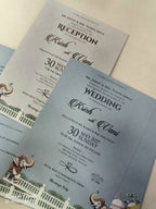 KLB929 Green Elephant Laser Cut Padded Thick Wedding Card (2 Page & Couple Name Acrylic)-Kalash Cards
