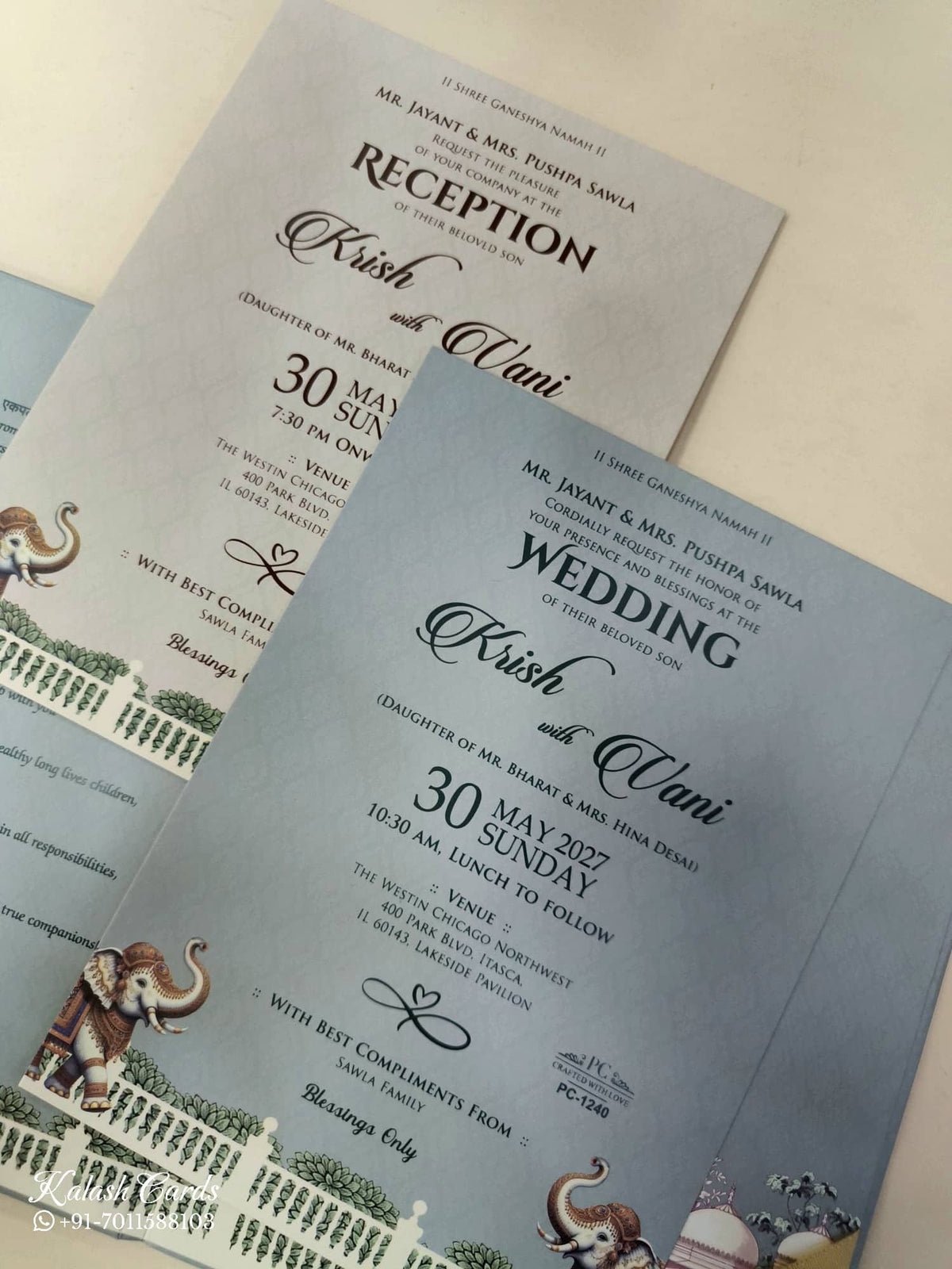 KLB929 Green Elephant Laser Cut Padded Thick Wedding Card (2 Page & Couple Name Acrylic)-Kalash Cards