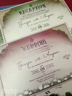 KLB937 Royal Blue Bride Groom Padded Thick Wedding Card (2 Page & Couple Name Wooden Plate)-Kalash Cards