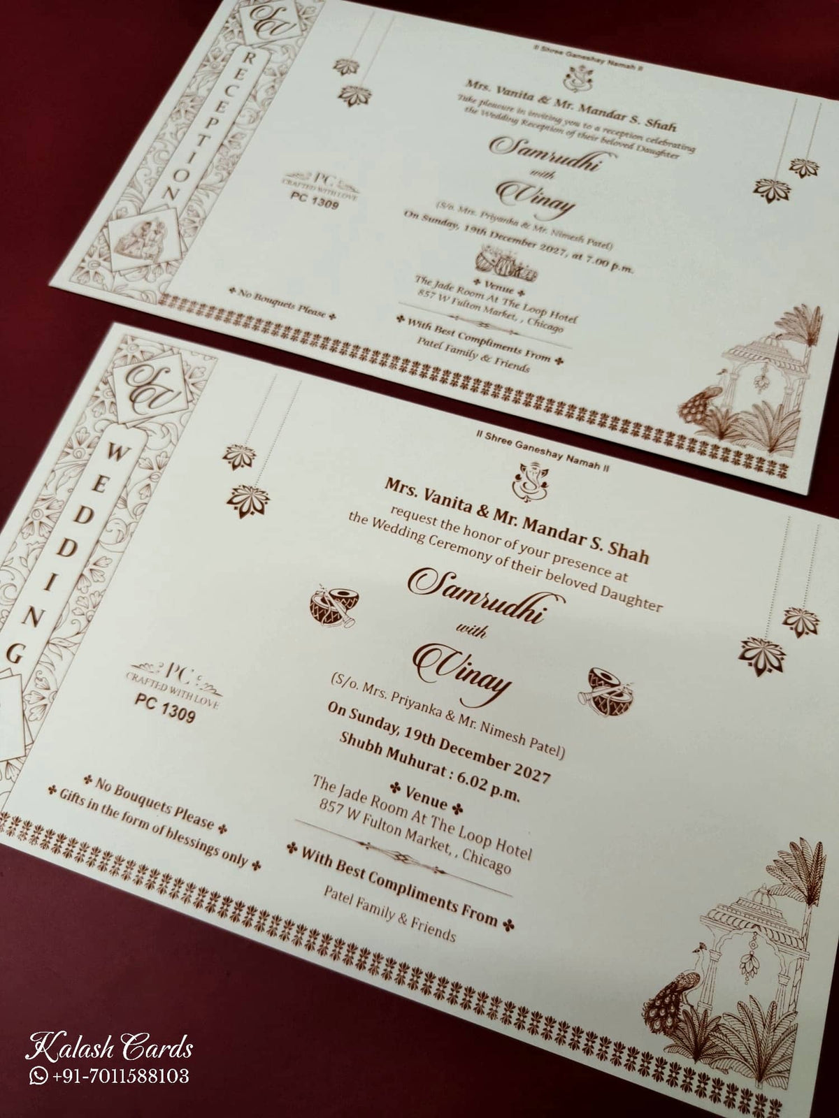 KLB951 White Royal Fort Padded Thick Wedding Card (2 Page & Couple Name Acrylic)-Kalash Cards