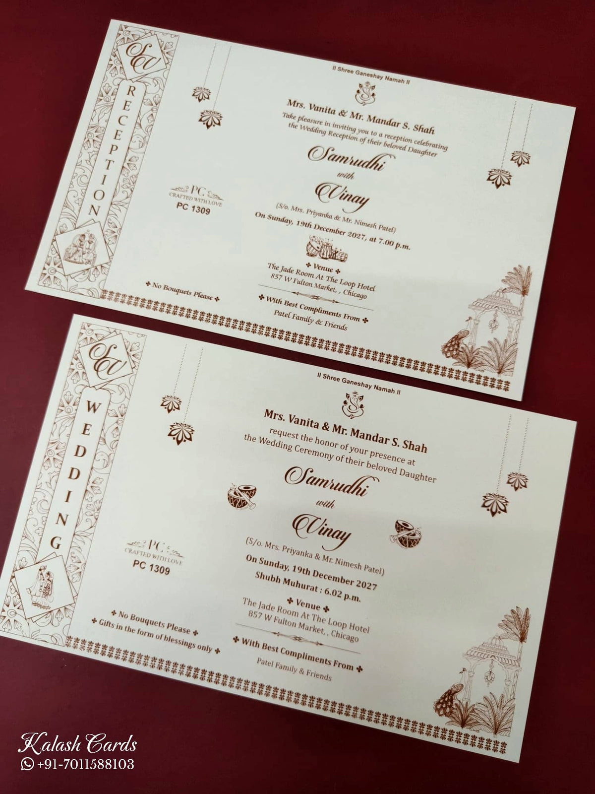 KLB951 White Royal Fort Padded Thick Wedding Card (2 Page & Couple Name Acrylic)-Kalash Cards