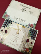 KLB-957 Creme Blue Elephant Laser Cut MDF Thick Wedding Card (2 Page)-Kalash Cards