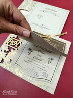KLB-966 Creme Floral Couple Name Laser Cut MDF Thick Wedding Card (2 Page)-Kalash Cards