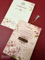 KLB-969 Pink Floral Wedding Card (2 Page & Couple Name Wooden Plate)-Kalash Cards